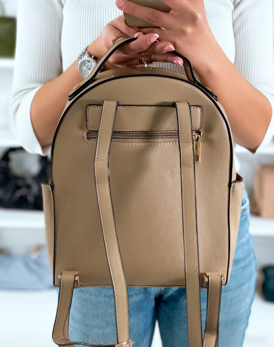 Sac à dos beige à zip doré