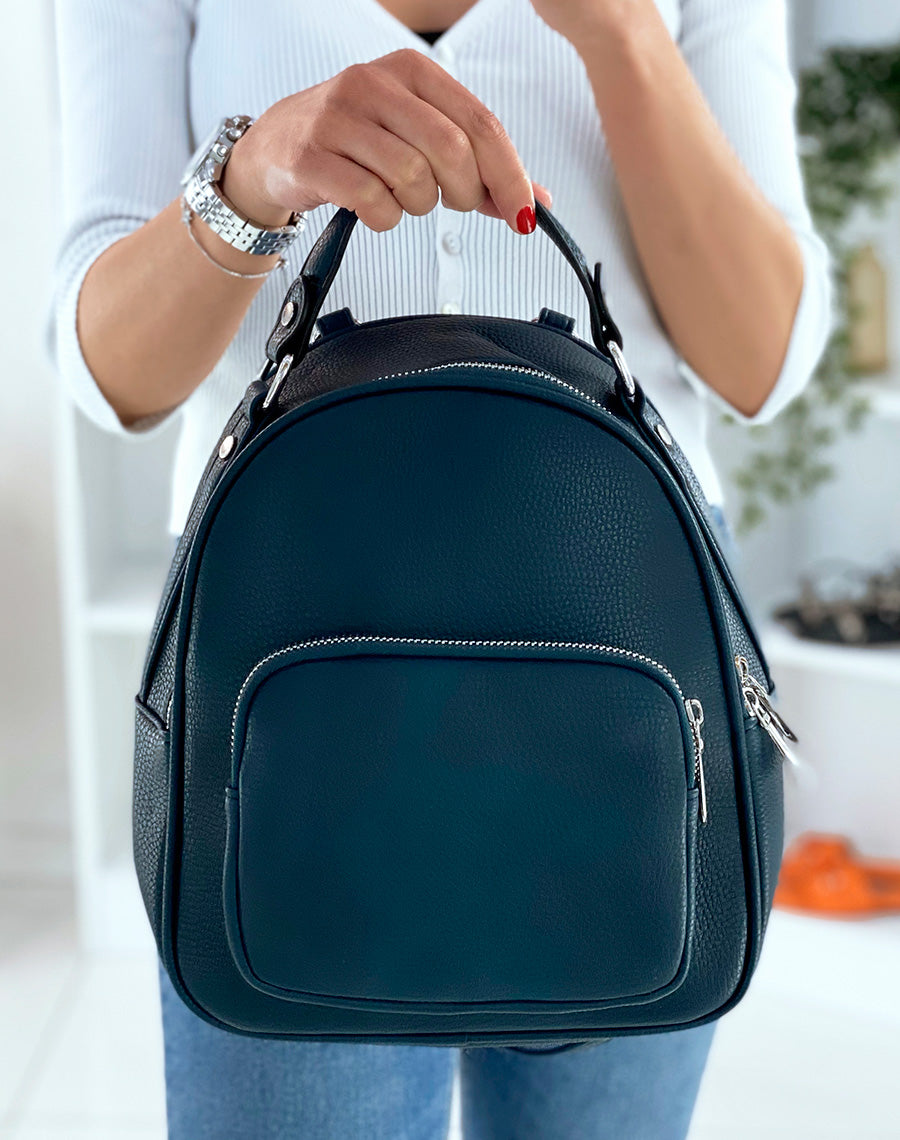 Sac à dos bleu à zips dorés