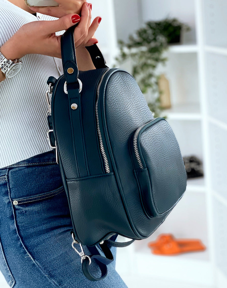 Sac à dos bleu à zips dorés