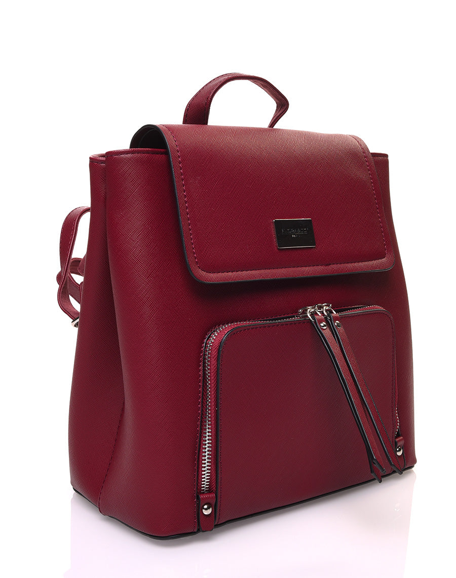 Sac à dos bordeaux ajustable par pressions à rabat