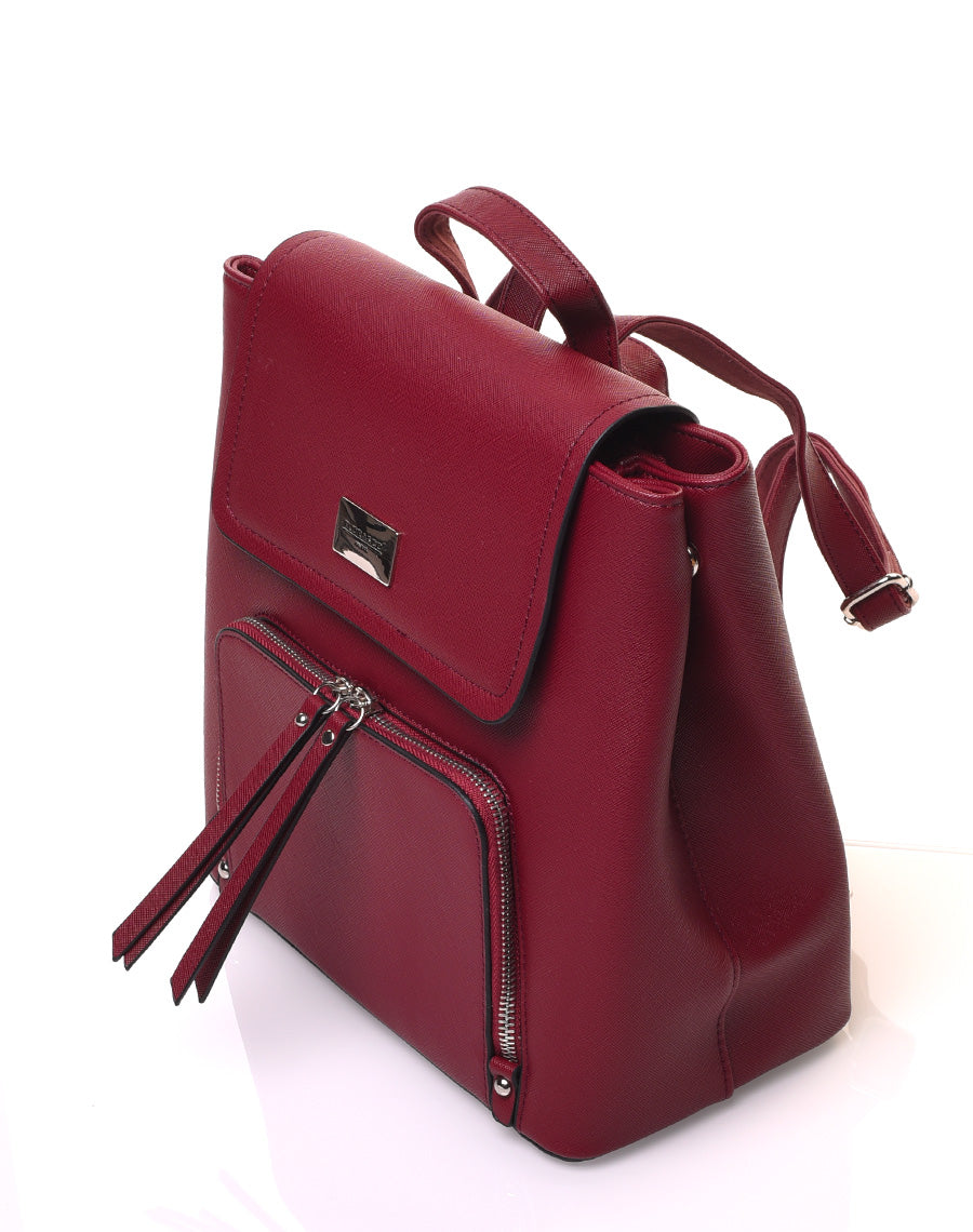 Sac à dos bordeaux ajustable par pressions à rabat