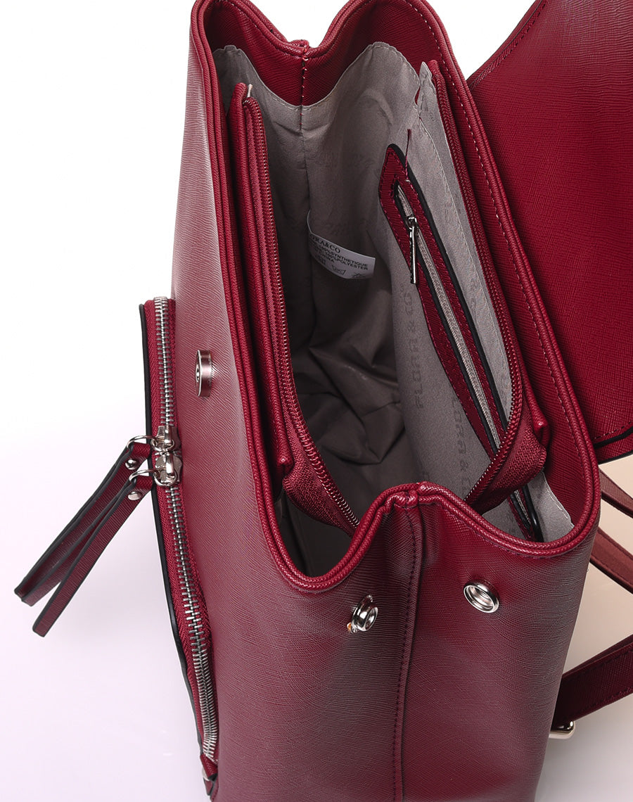 Sac à dos bordeaux ajustable par pressions à rabat