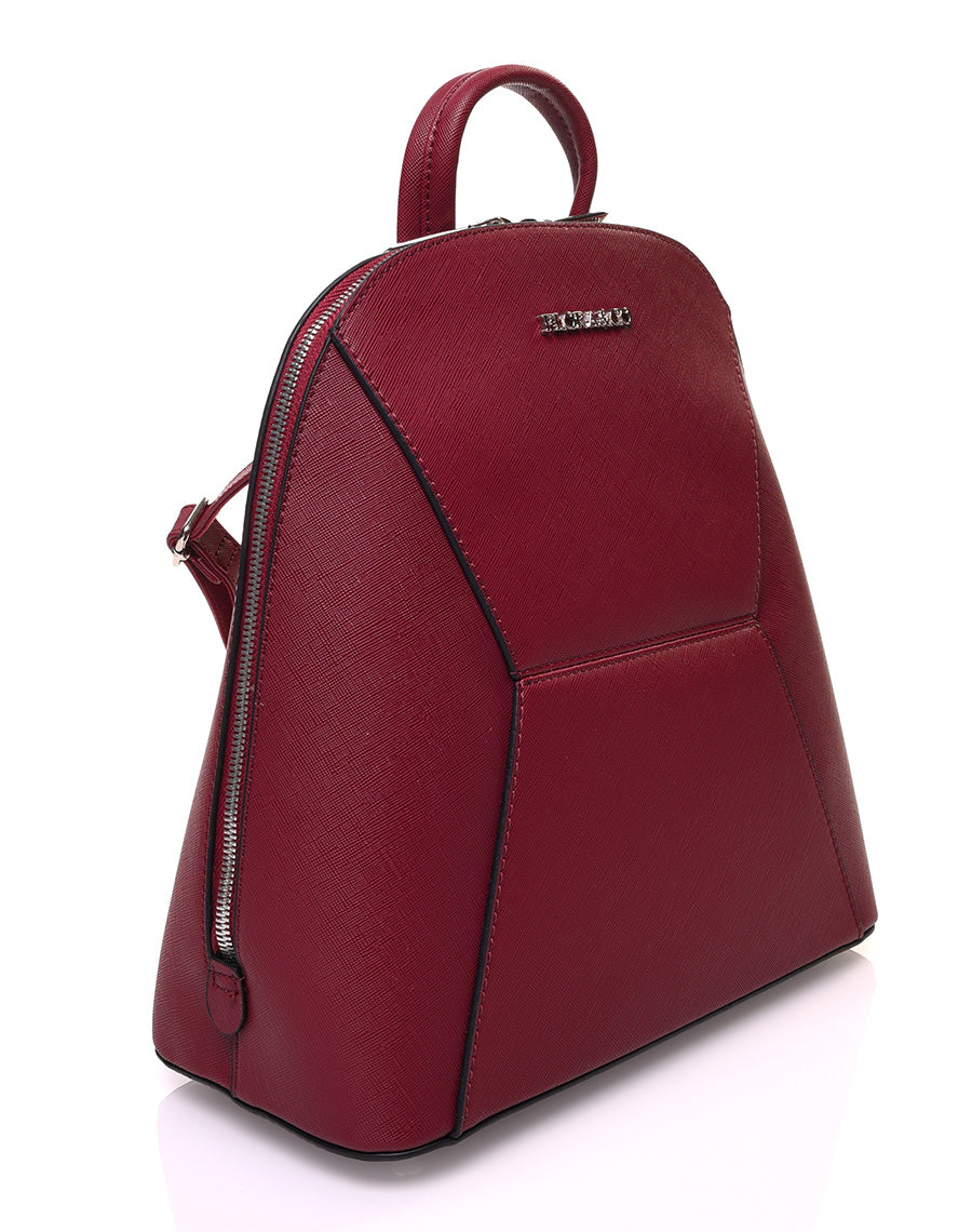 Sac à dos bordeaux arrondi à surpiqures géométriques