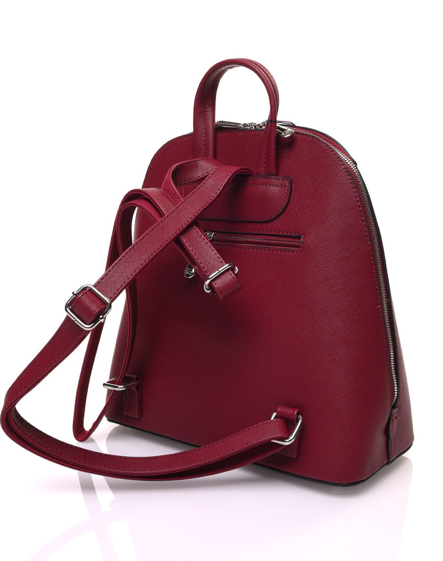 Sac à dos bordeaux arrondi à surpiqures géométriques