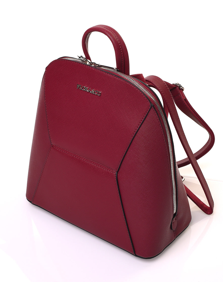 Sac à dos bordeaux arrondi à surpiqures géométriques