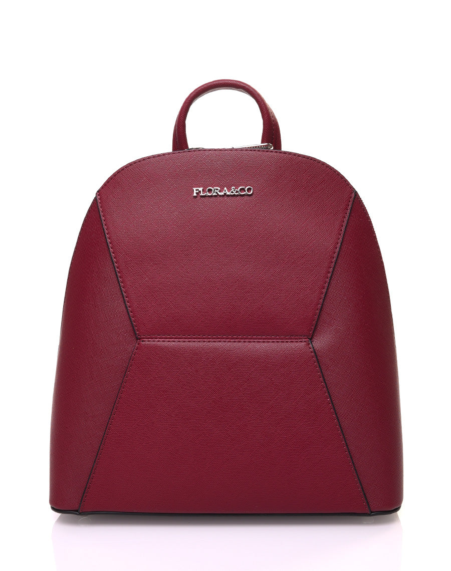 Sac à dos bordeaux arrondi à surpiqures géométriques