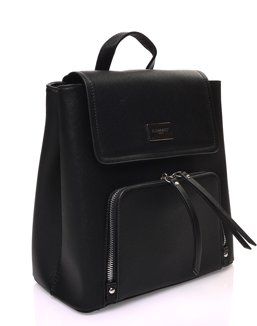 Sac à dos noir ajustable par pressions à rabat