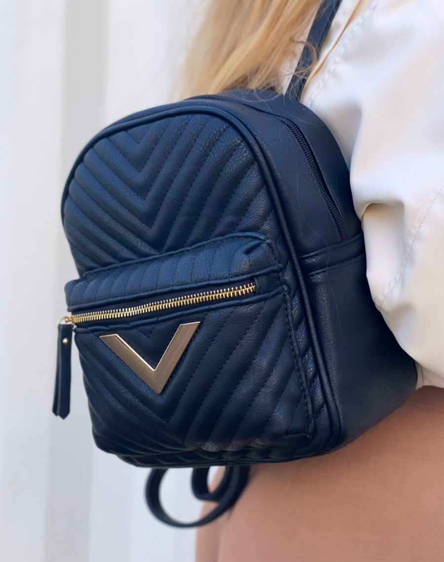 Sac à dos noir matelassé à détails dorés