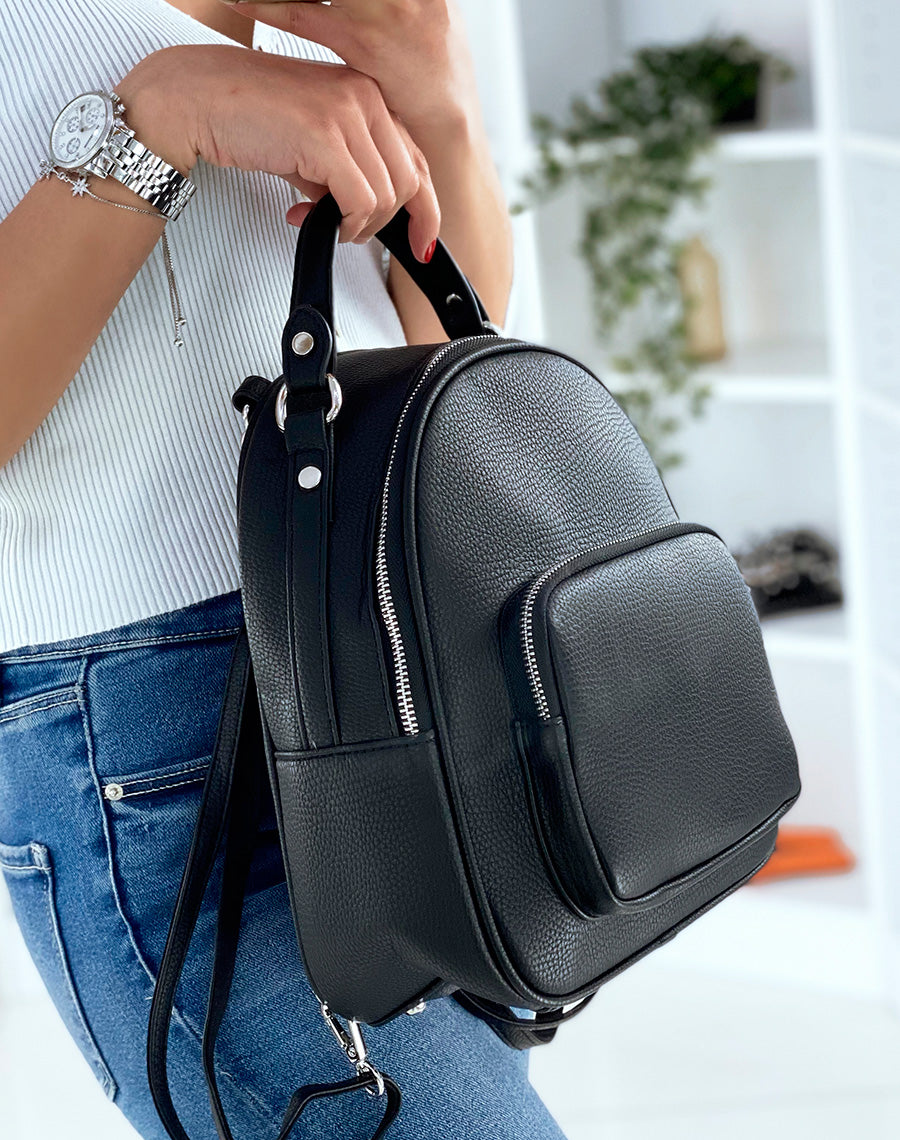 Sac à dos noir à zips dorés