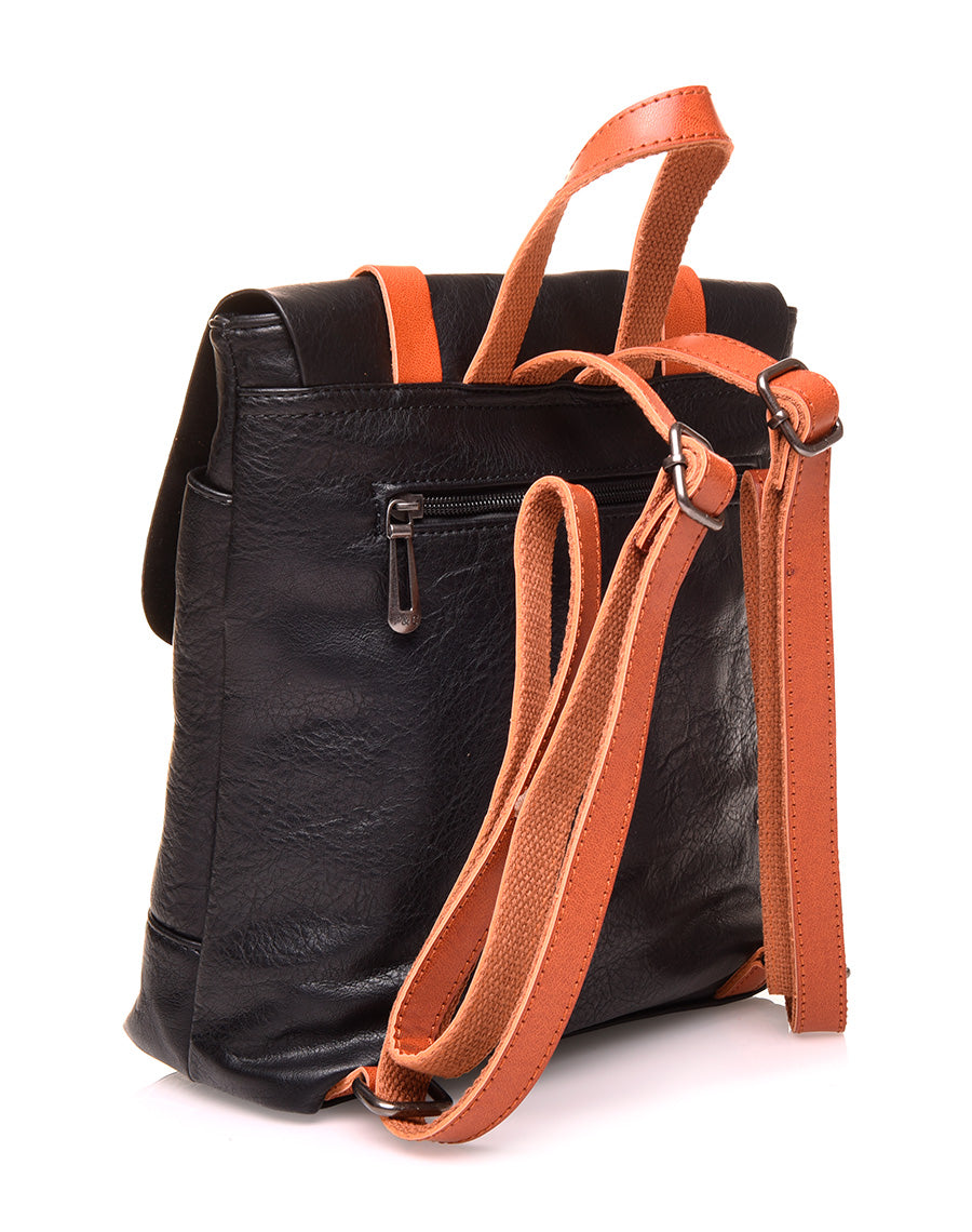 Sac à dos vintage noir et camel format mini