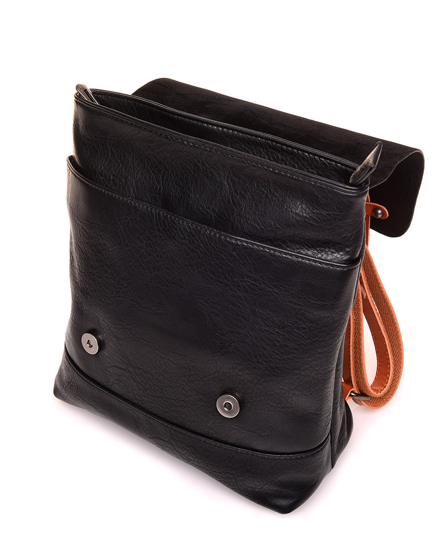 Sac à dos vintage noir et camel format mini