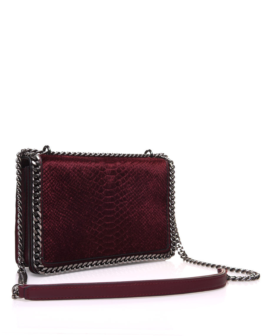 Sac effet python en velours bordeaux