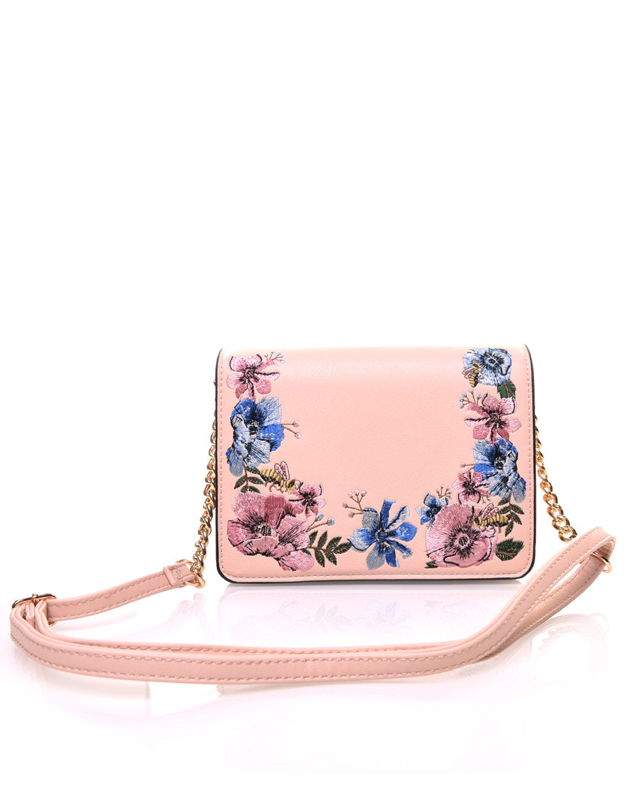 Sac en bandoulière brodé rose