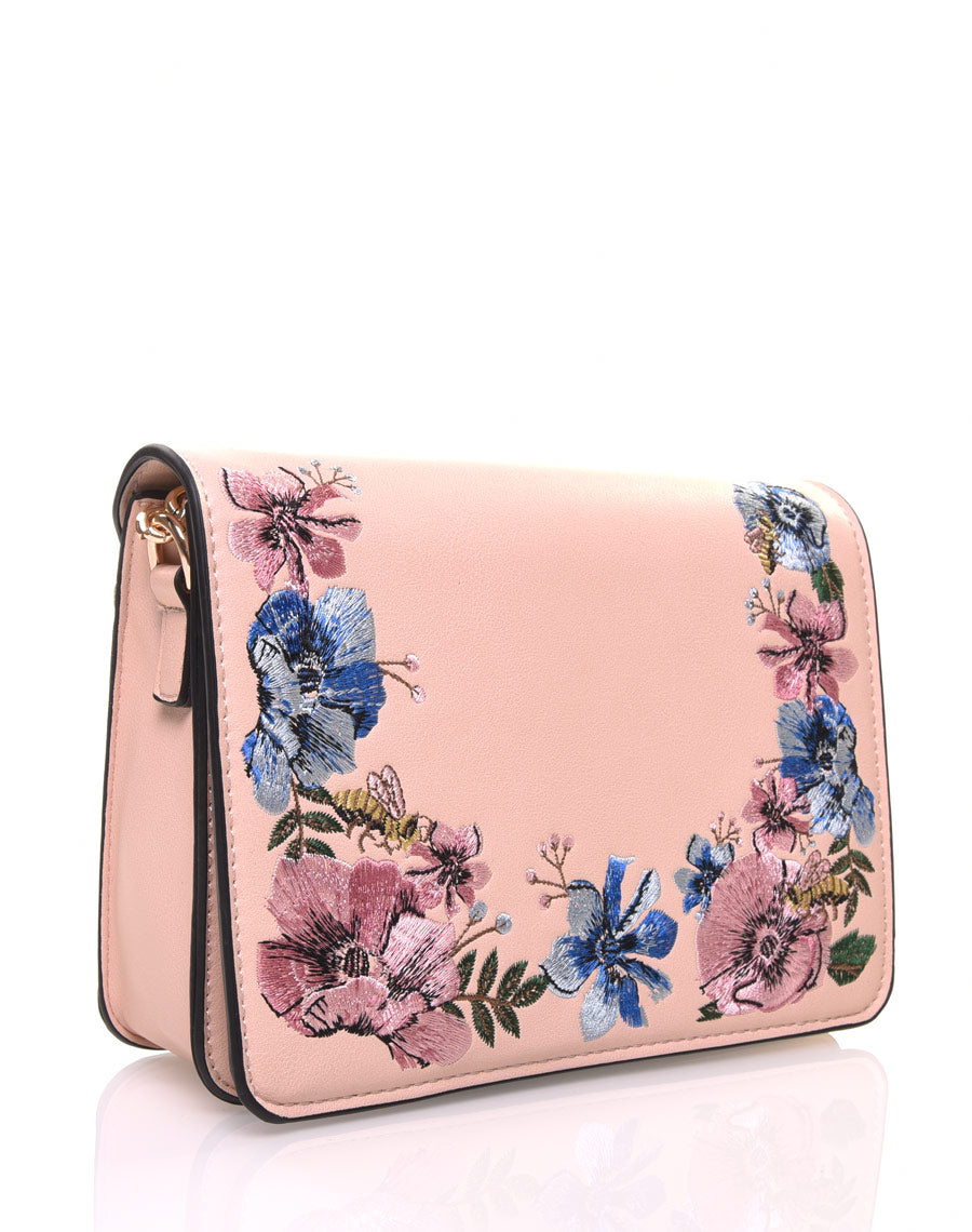Sac en bandoulière brodé rose