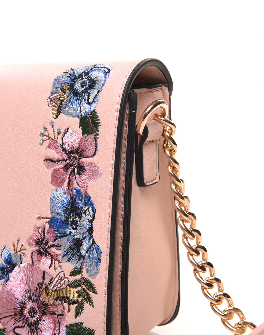 Sac en bandoulière brodé rose