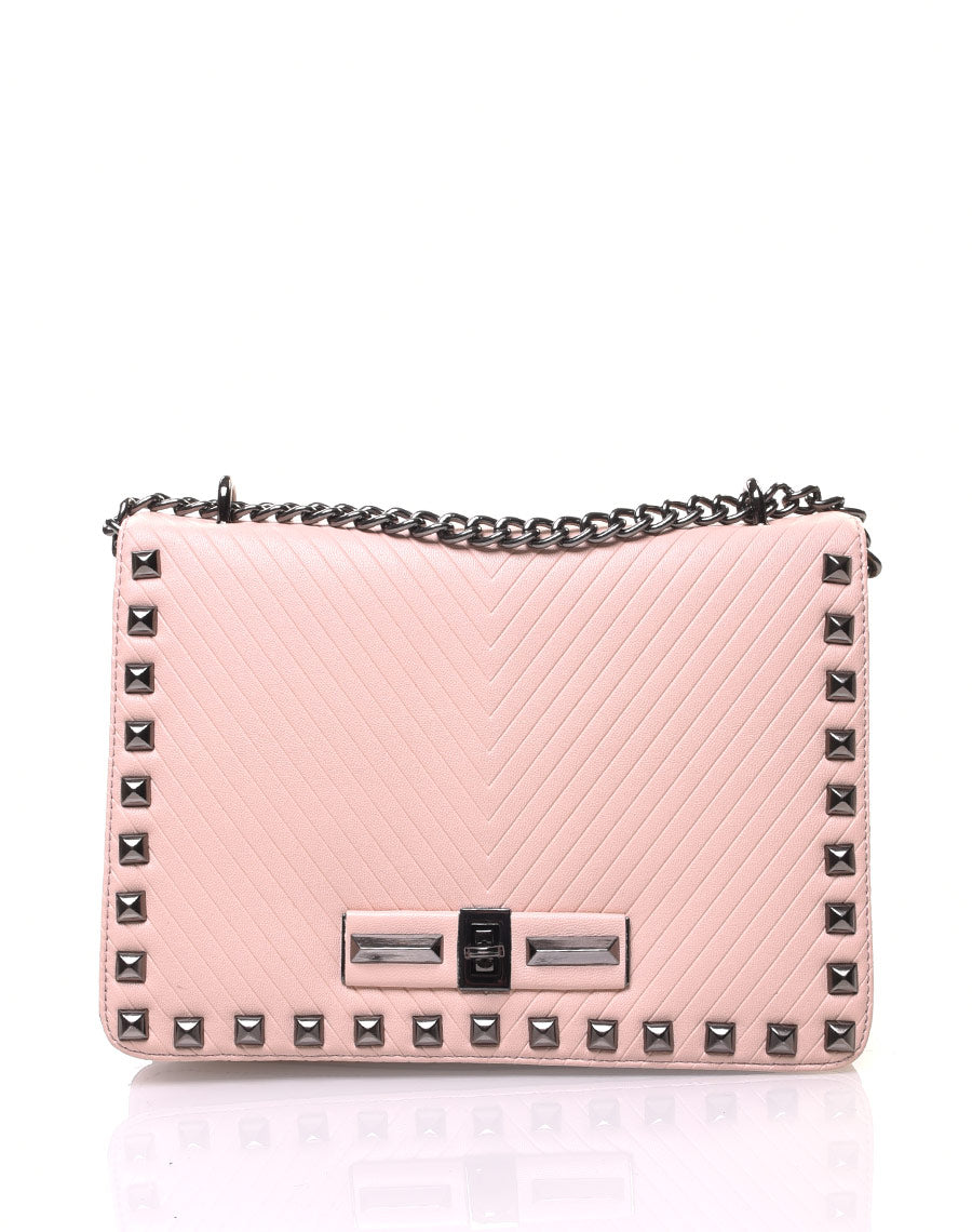 Sac en bandoulière clouté avec chaine beige