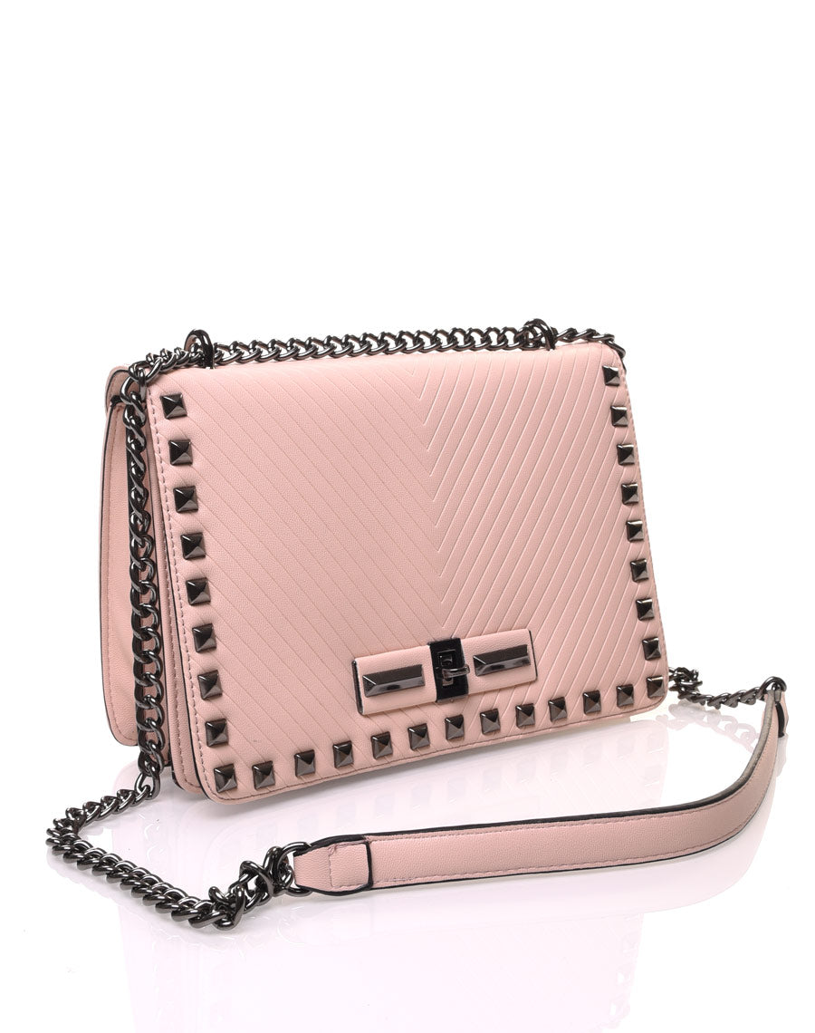 Sac en bandoulière clouté avec chaine beige