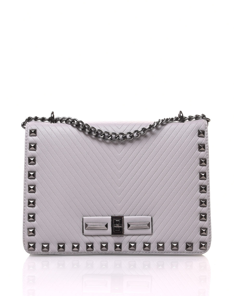 Sac en bandoulière clouté avec chaine gris