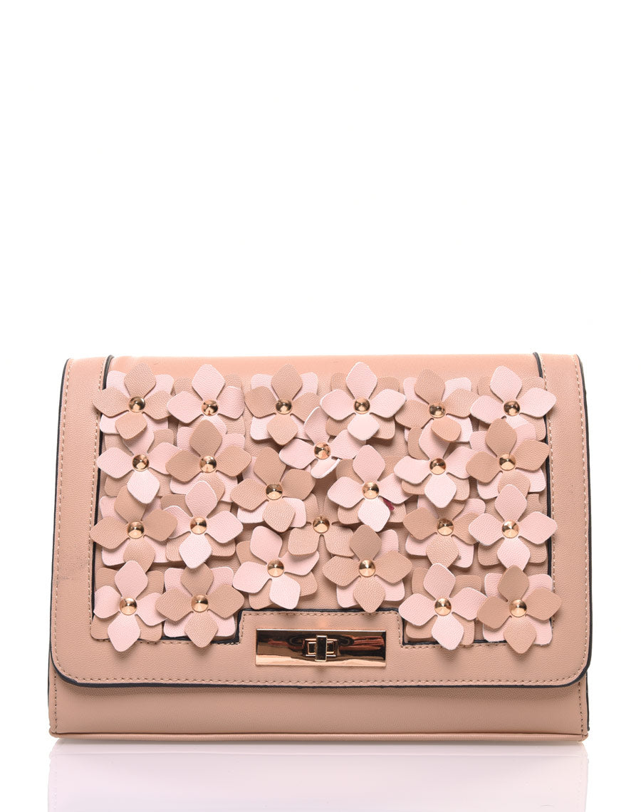 Sac en bandoulière fleuri beige