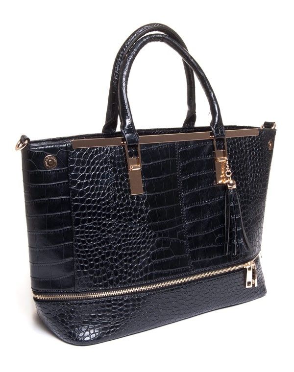 Sac femme Be Exclusive: Grand sac à main noir effet croco
