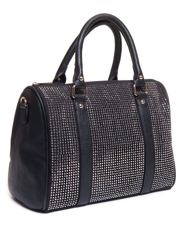 Sac femme Be Exclusive: Sac bowling noir avec strass