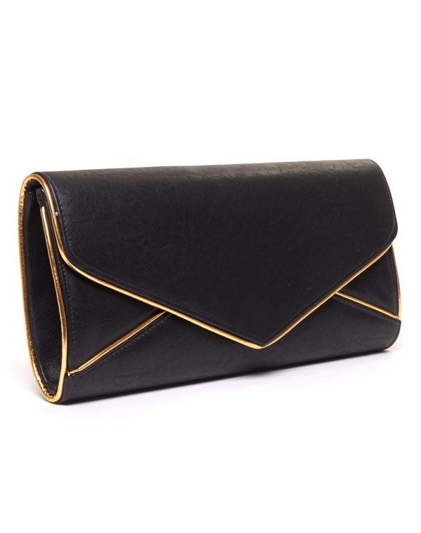 Sac femme Style Shoes: Grande pochette noire et doré