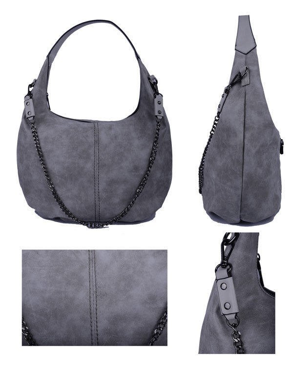 Sac gris avec chaine en métal
