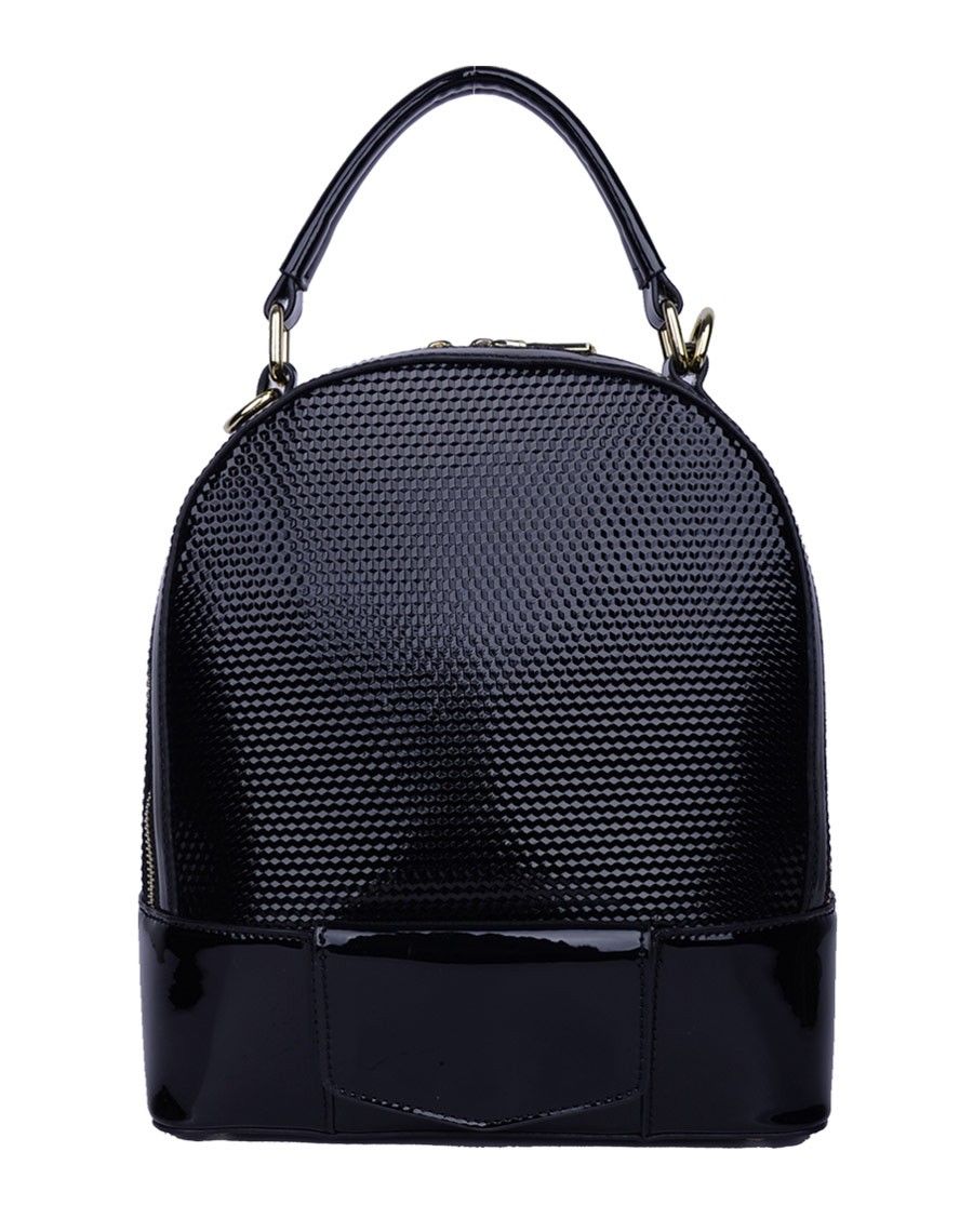 Sac à main arrondi noir vernis avec double fermetures