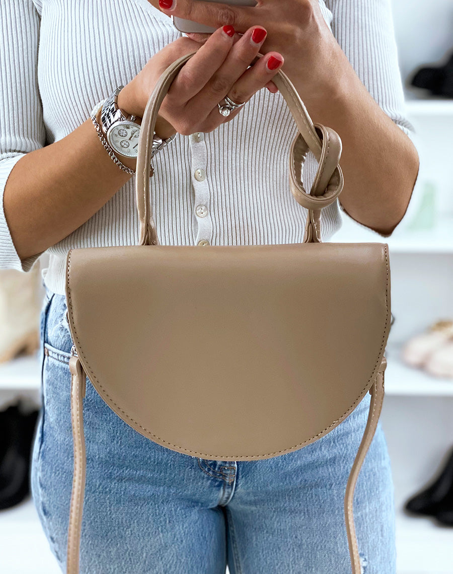 Sac à main arrondie beige à anse à nœud