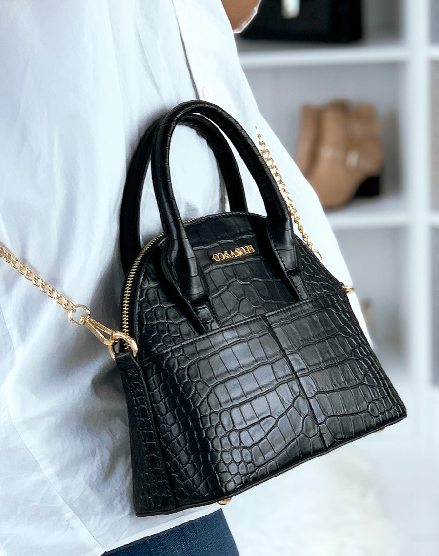 Sac à main arrondis noir effet croco