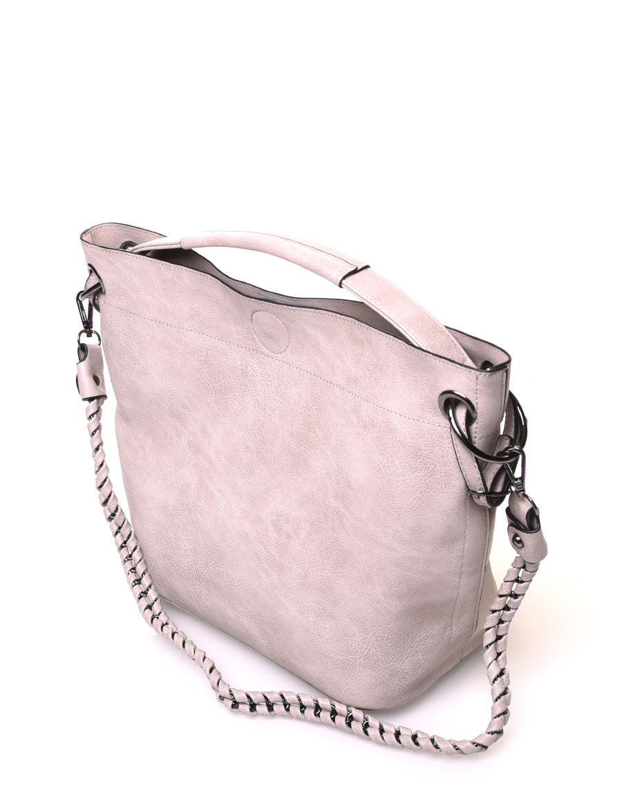 Sac à main beige en effet simili cuir à hanses multiples