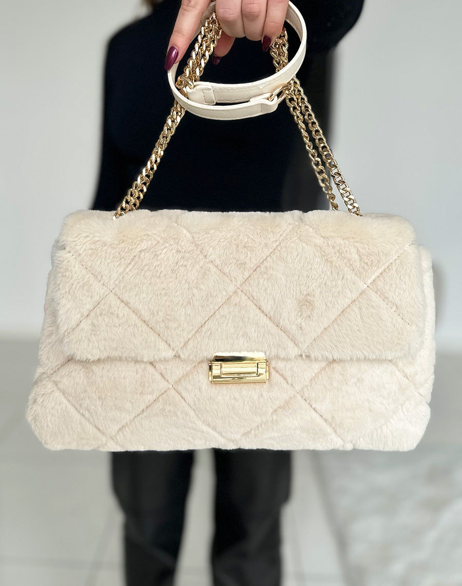 Sac à main beige fausse fourrure