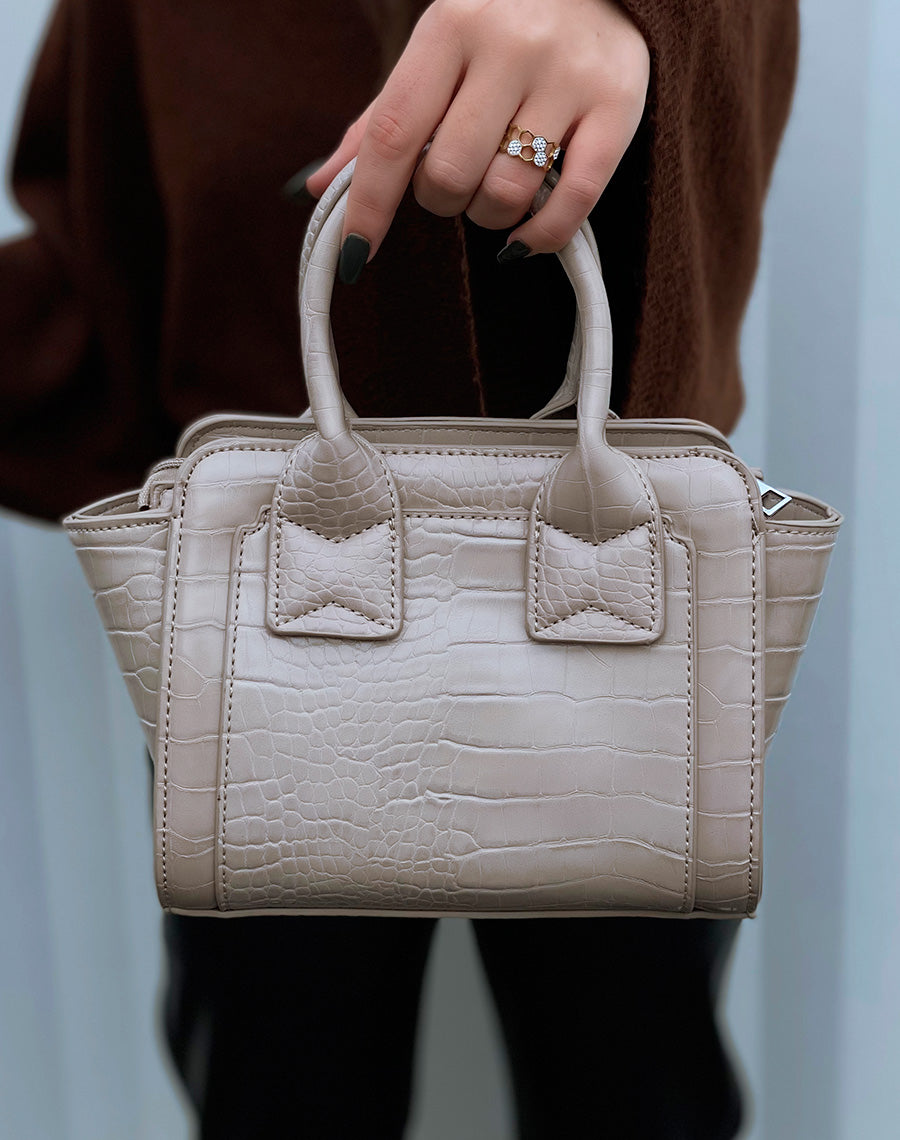 Sac à main beige mini effet croco