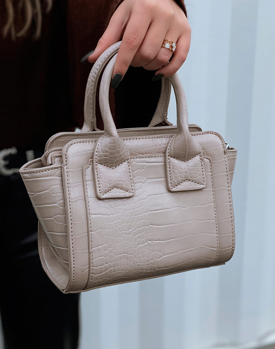 Sac à main beige mini effet croco