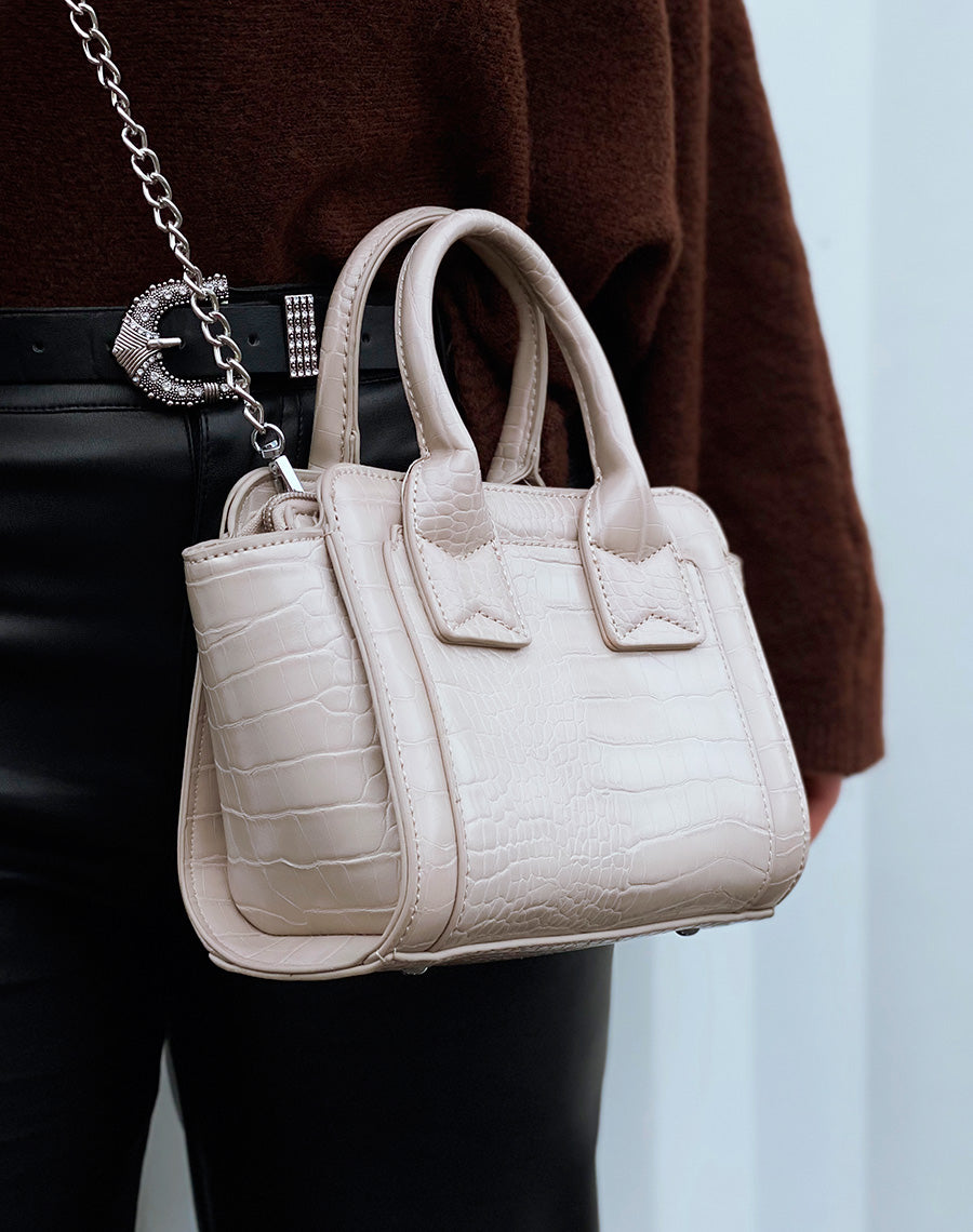 Sac à main beige mini effet croco