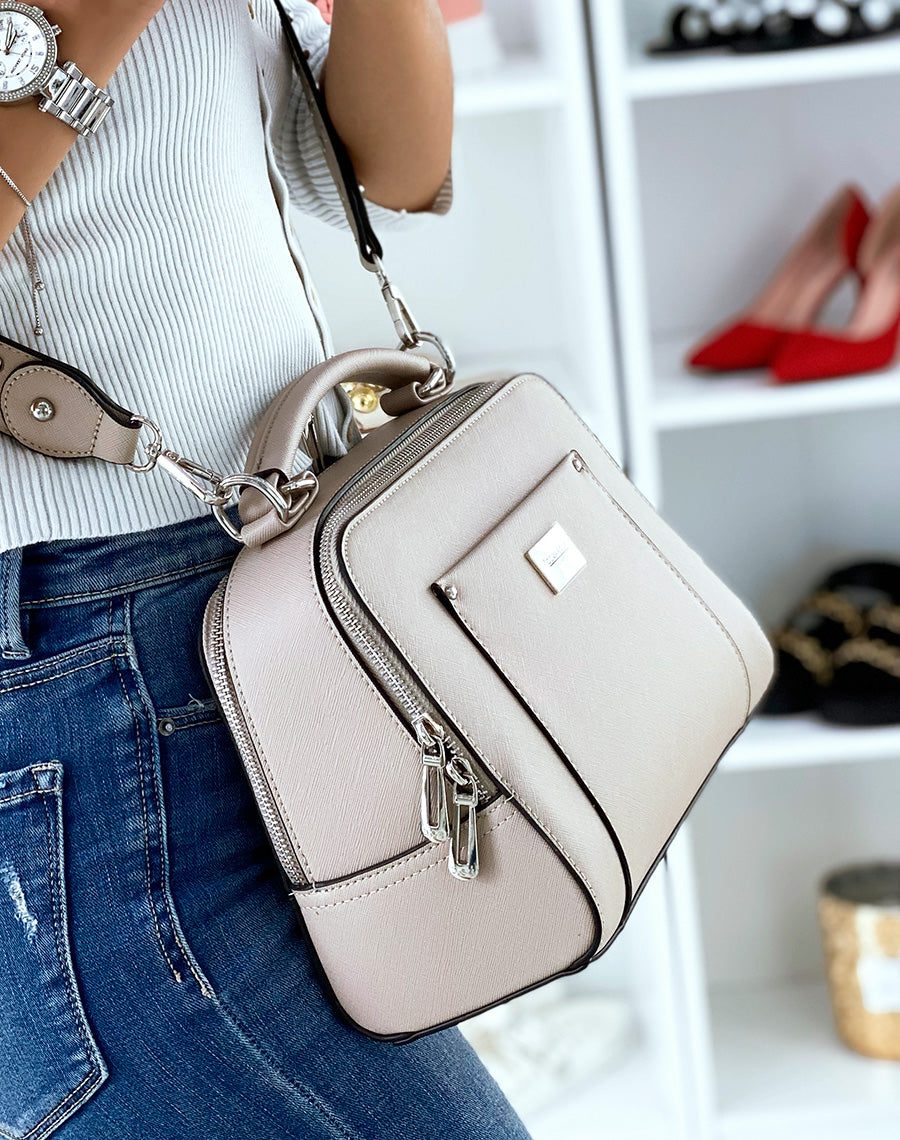 Sac à main beige style cartable à double poche
