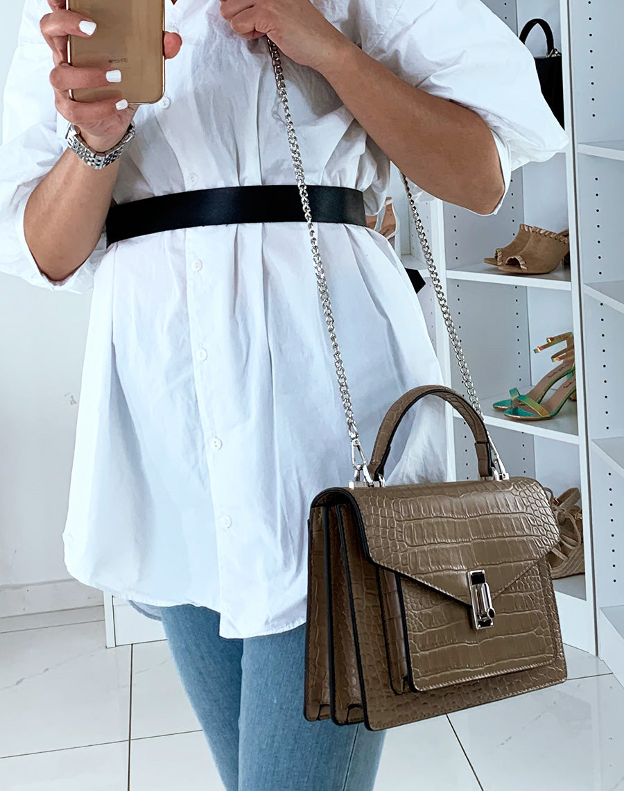 Sac à main beige taupe effet croco