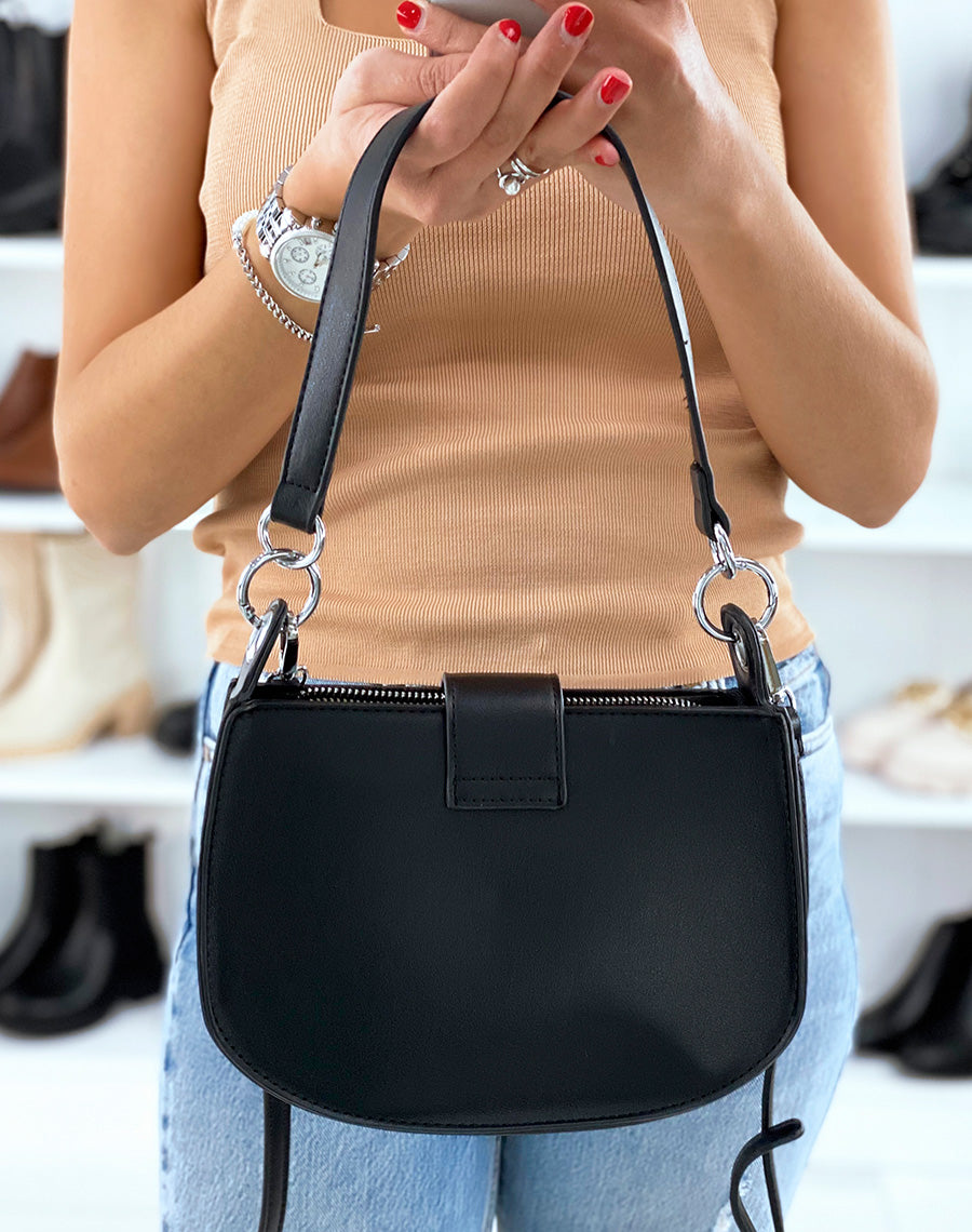 Sac à main besace noir à détail clouté