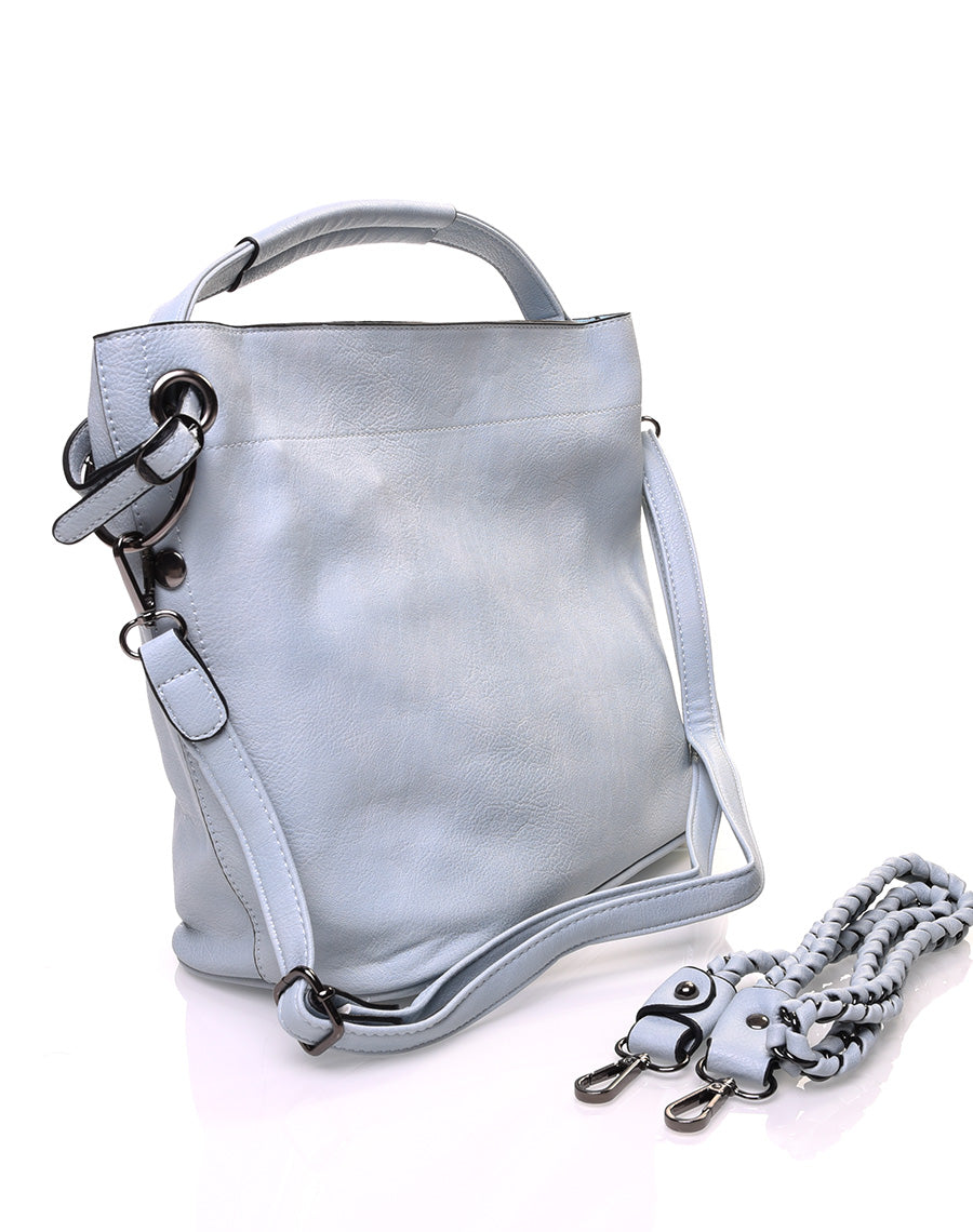 Sac à main bleu clair en effet simili cuir à hanses multiples