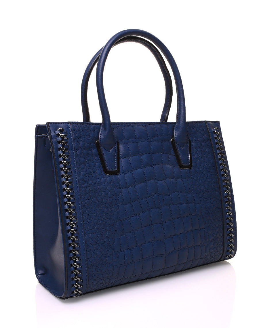 Sac à main bleu effet croco et détails chaînes