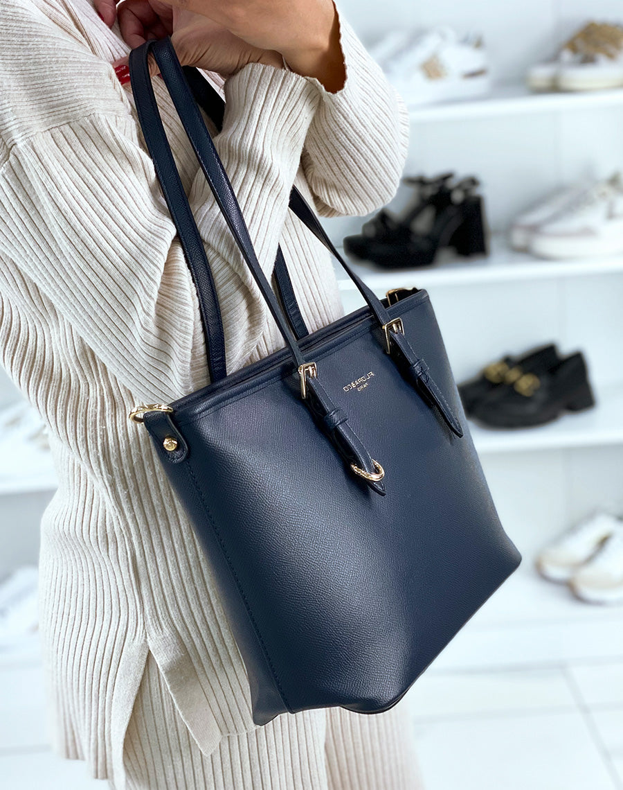 Sac à main bleu grainé