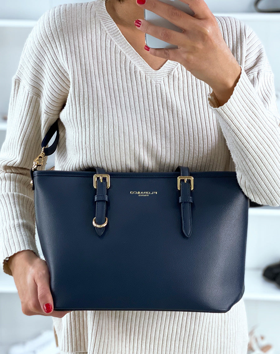 Sac à main bleu grainé