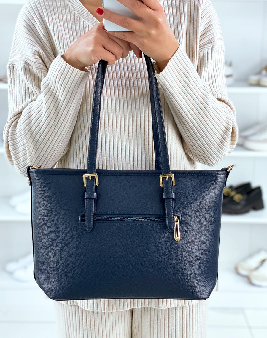 Sac à main bleu grainé