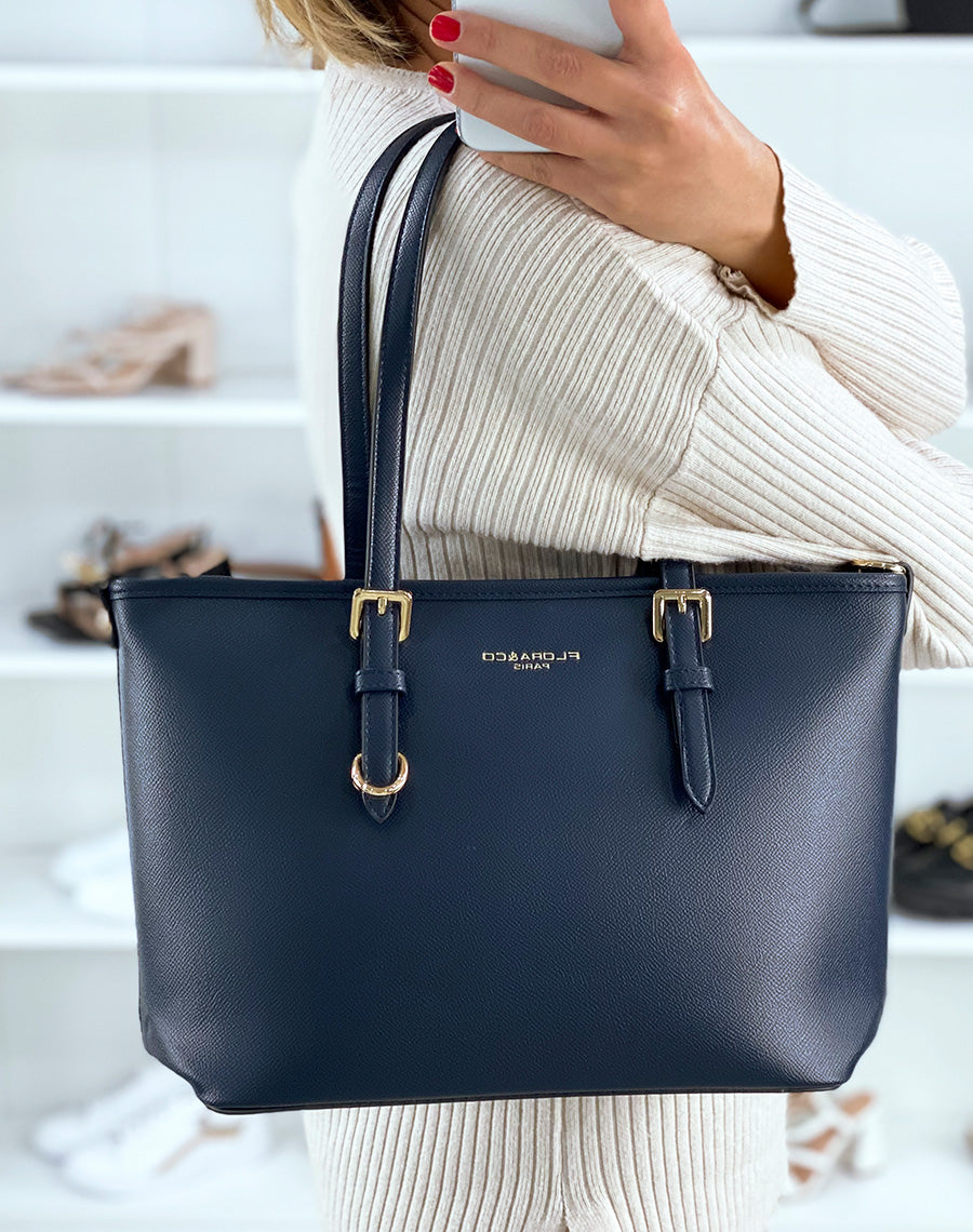 Sac à main bleu grainé