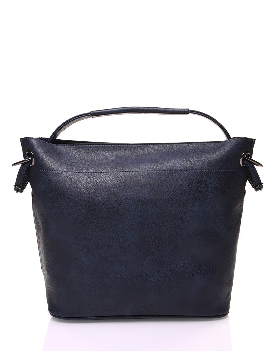 Sac à main bleu marine en effet simili cuir à hanses multiples