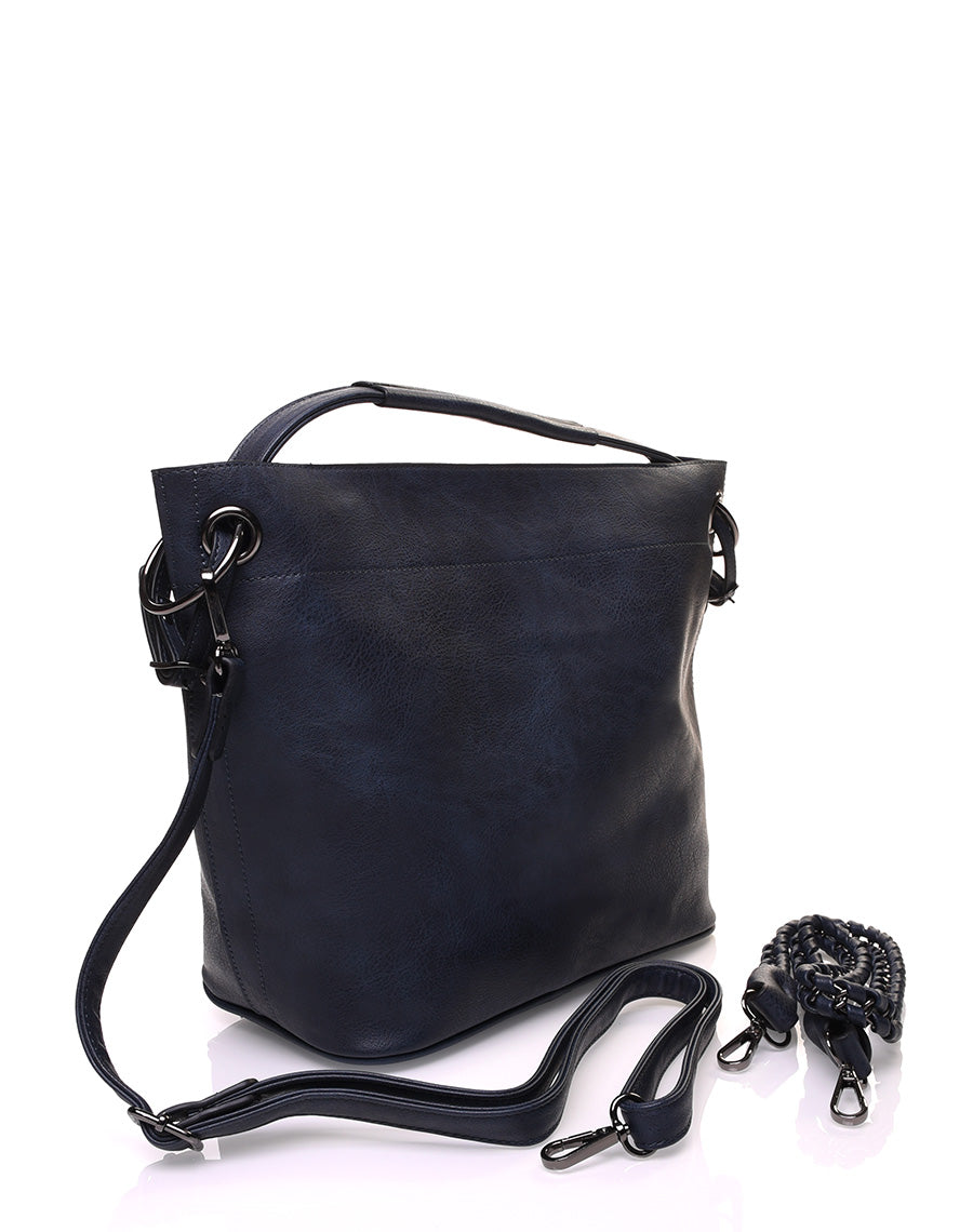 Sac à main bleu marine en effet simili cuir à hanses multiples