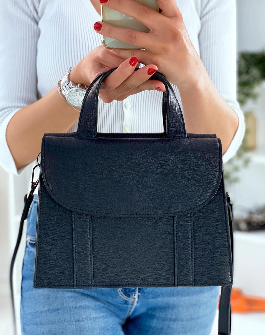 Sac à main bleu marine forme trapèze