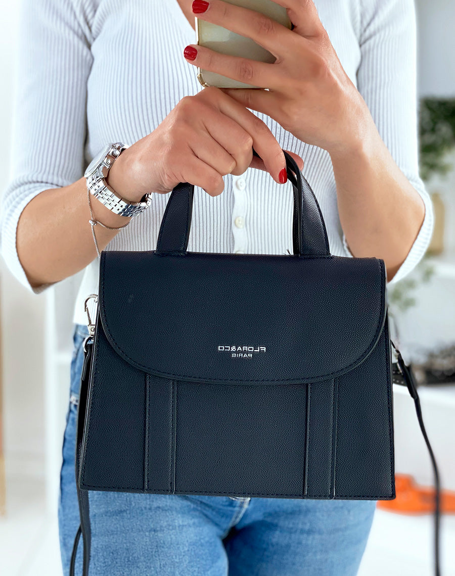 Sac à main bleu marine forme trapèze