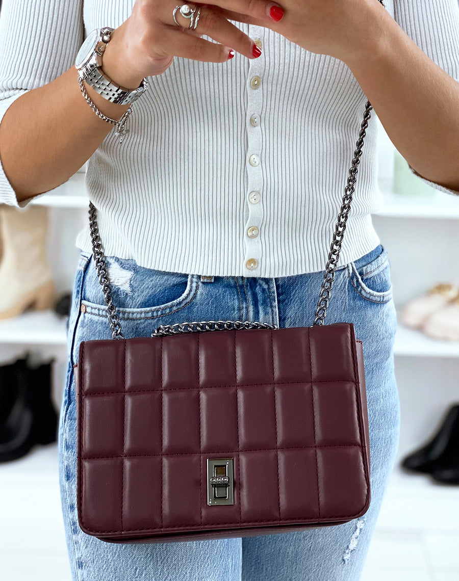 Sac à main bordeaux matelassé
