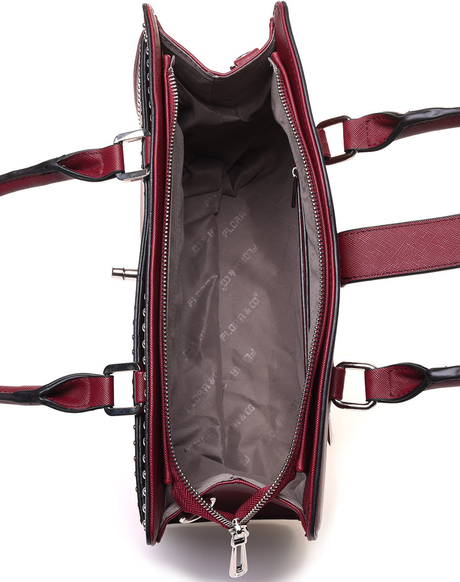 Sac à main bordeaux perlé de petits clous ronds